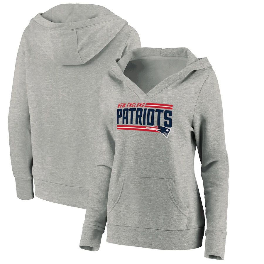 Women New England Patriots Fanatics Branded Heathered Gray On Side Stripe V-Neck Pullover Hoodie->women nfl jersey->Women Jersey